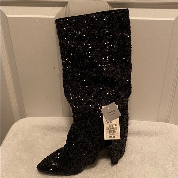 A New Day Black Sequins 1/2 Zip Heeled Boots… - Picture 3 of 9